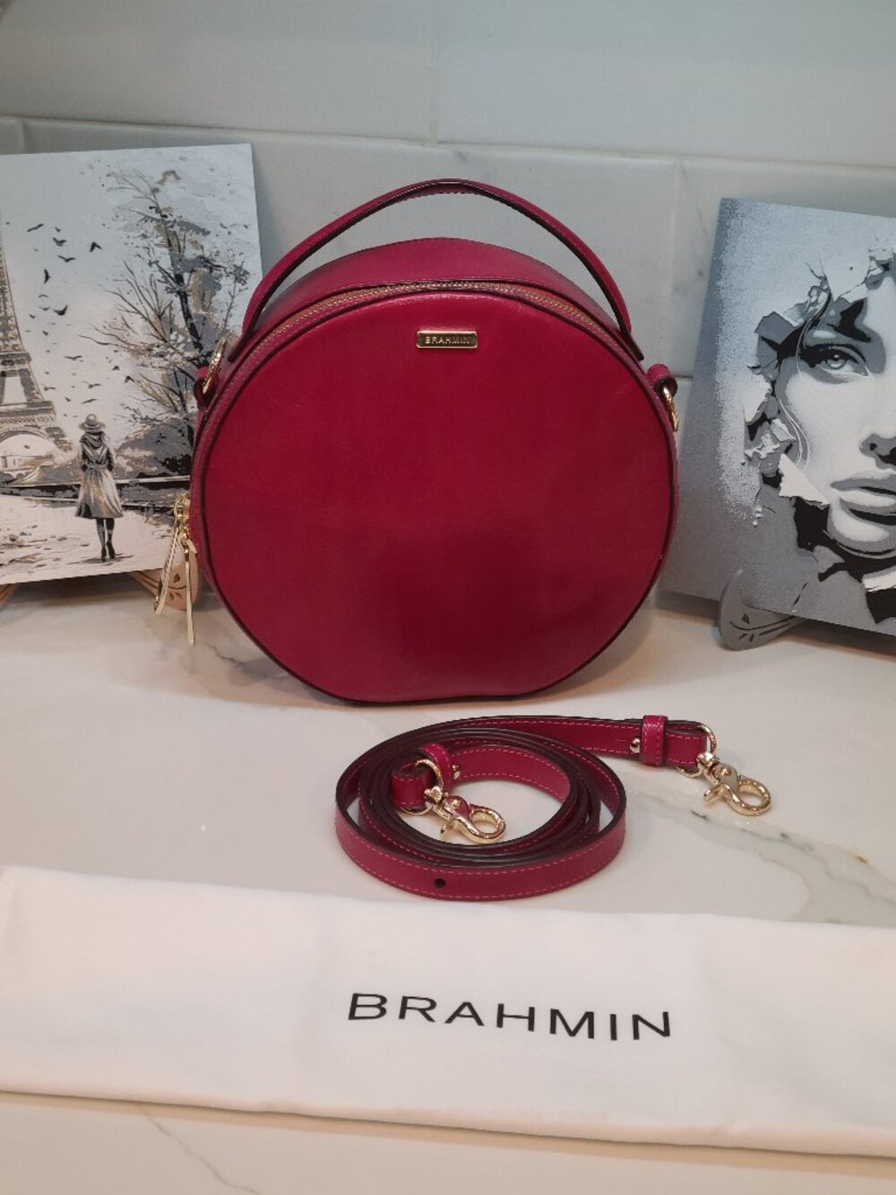 Brahmin Lane Fuchsia Raspberry Melbourne Leather Crossbody Bag EUC